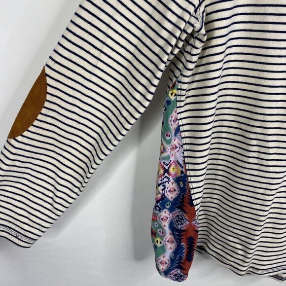 Ali Miles Top Size Small Petite Womens Navy White Stripe Suede Elbow Patch - Picture 3 of 7